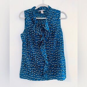 Banana Republic Teal Patterned Ruffle Blouse